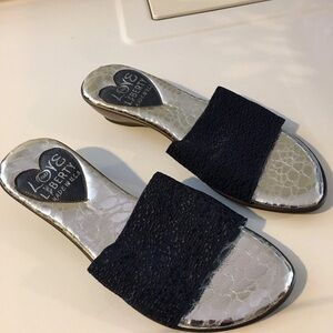 Liberty Women's Black and Silver Slide Sandals